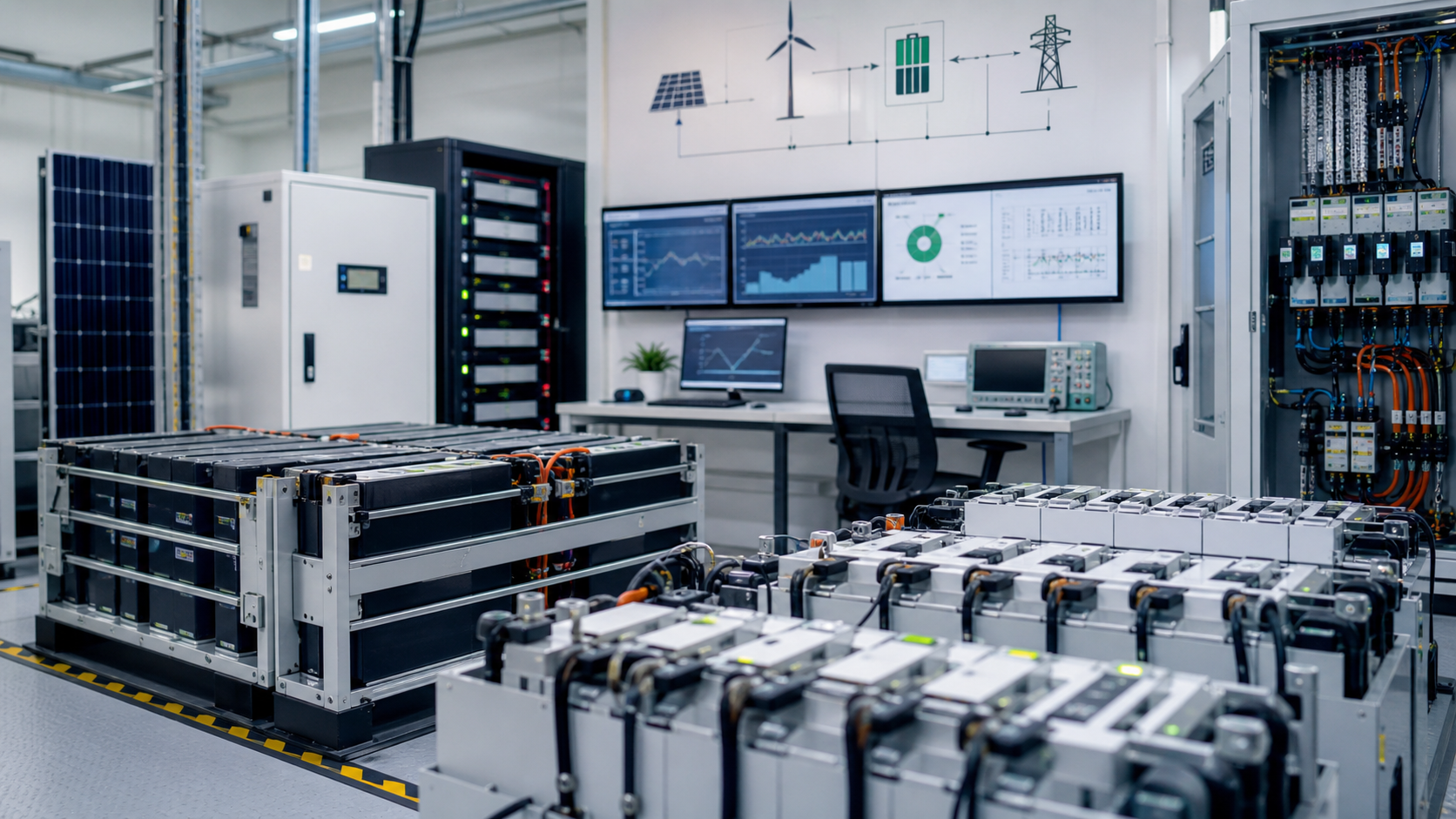 Battery storage research equipment with monitoring systems